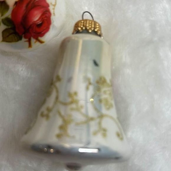 Vintage Krebs Christmas Glass Bell Ornament‎ Pearlescent Victorian Rose Set of 3 - Picture 5 of 5